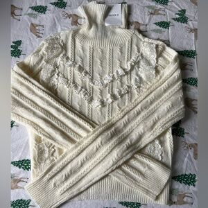 Forever 21 Ruffle Trimmed Textured-Knit Turtleneck Sweater